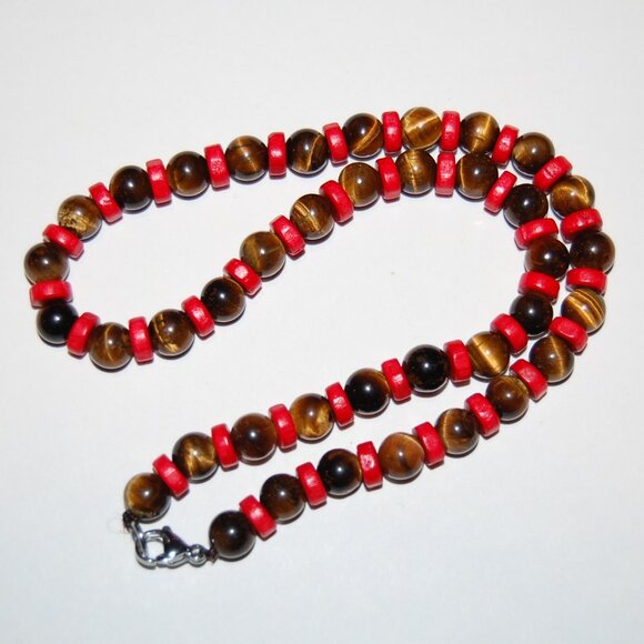 Tiger Eye Necklace,Tiger Eye Gemstone Necklace,8mm Gemstone Beads,Man,Woman - Picture 2 of 3